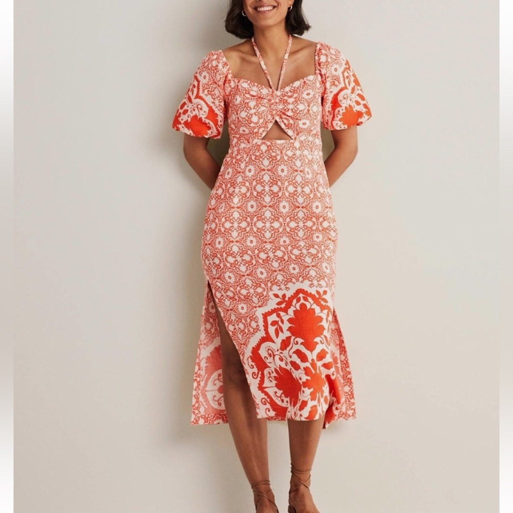 boden halterneck linen midi dress Rosa Halter Linen Midi Dress - Burnt Orange